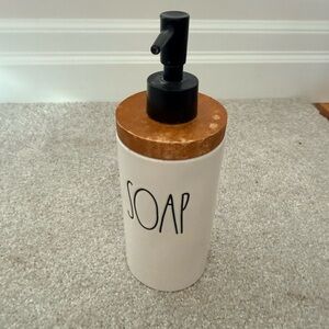 Rae Dunn Ceramic SOAP Pump Dispenser with Wood Lid